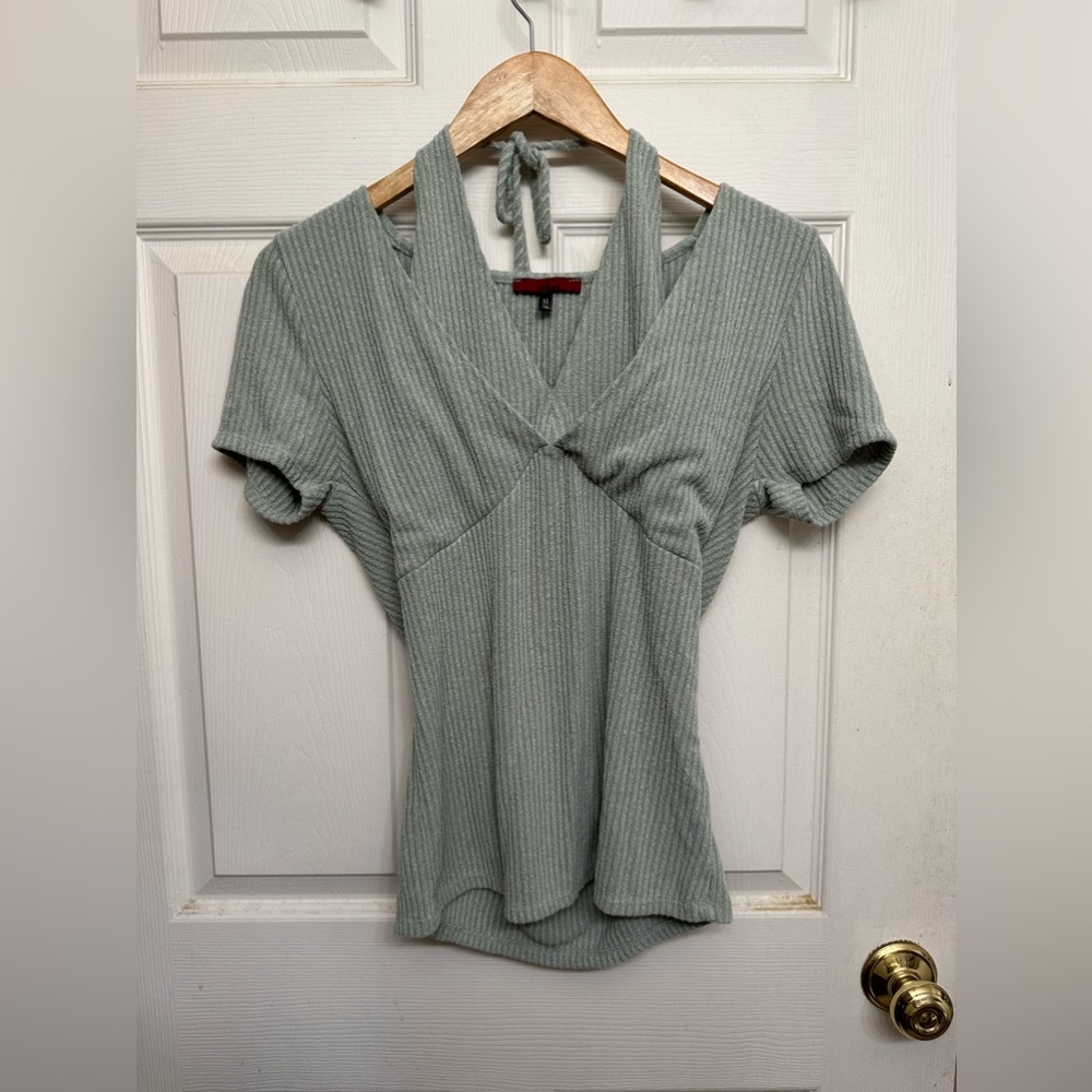 Red by BKE sage green top. Soft.